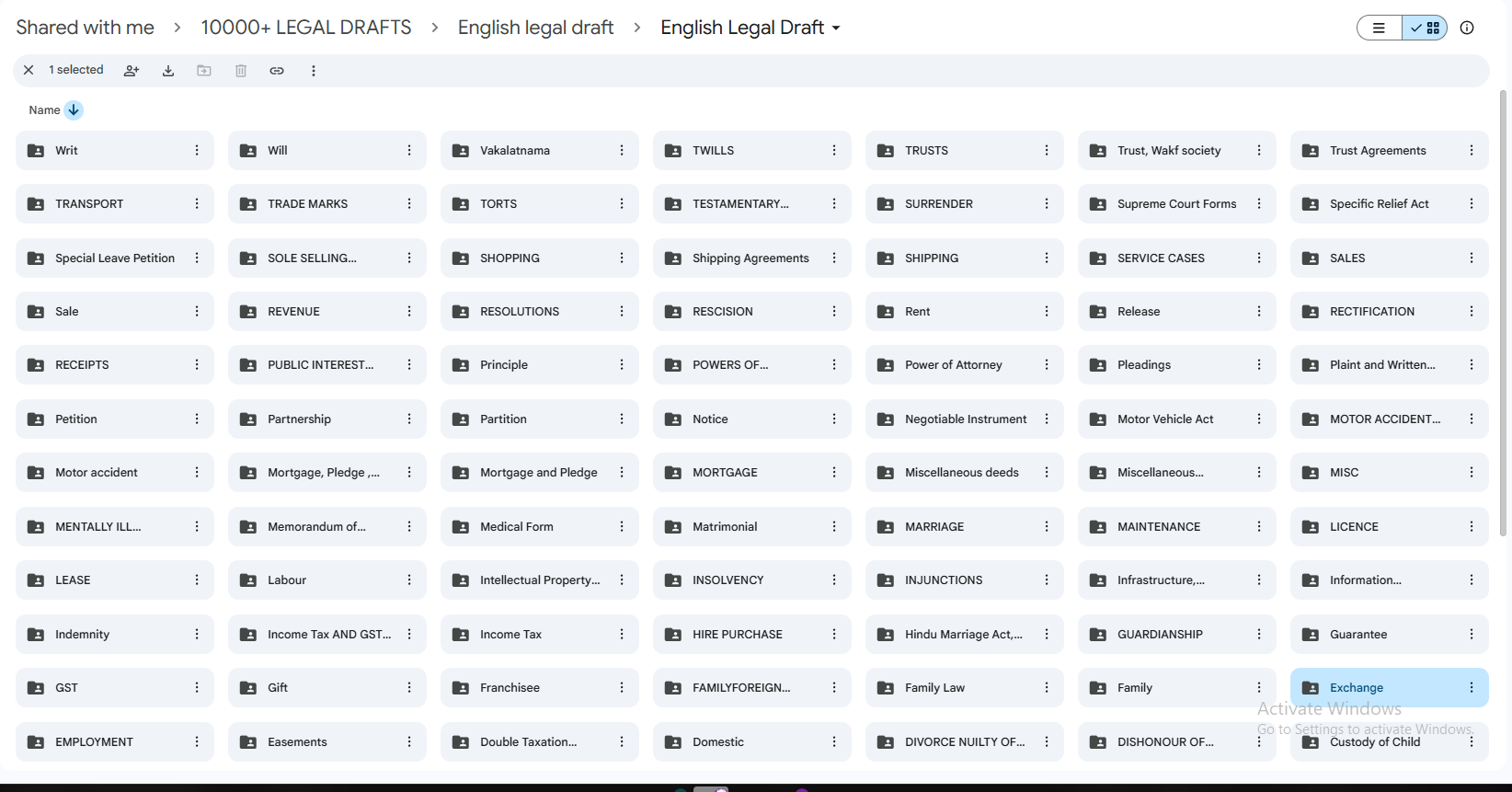 Detailed English legal draft category folders